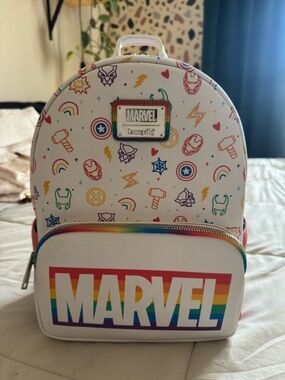 Marvel White Backpack with Rainbow Logo